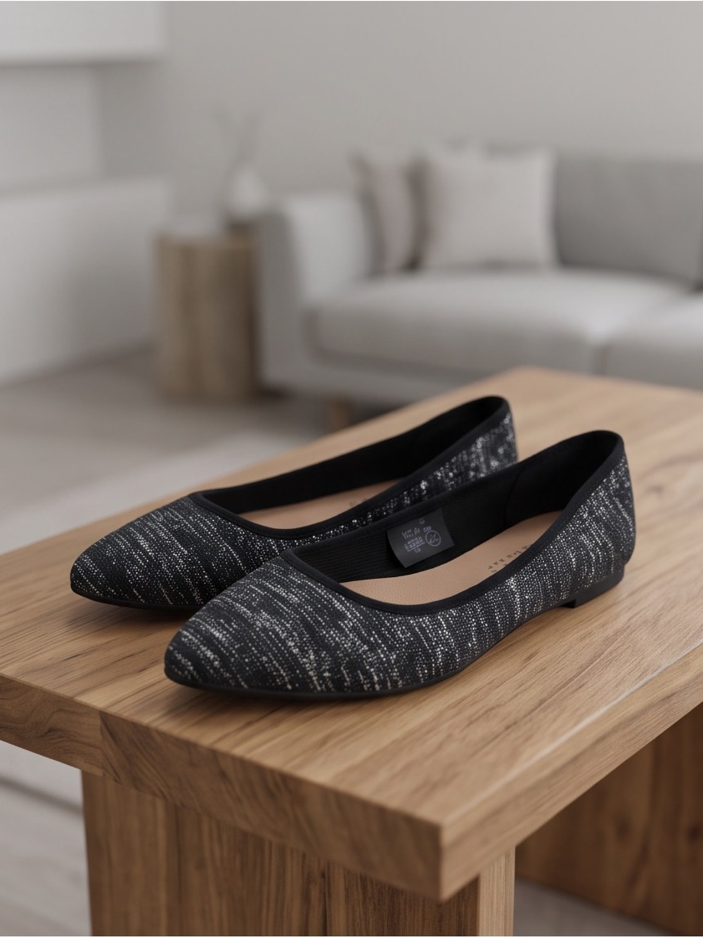 Christian Siriano Black & Silver Pointed-Toe Flats